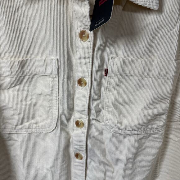 Levi's NEW Shirt Shacket Womens Large Cream Corduroy Relaxed Fit Button Up Logo - Picture 3 of 14